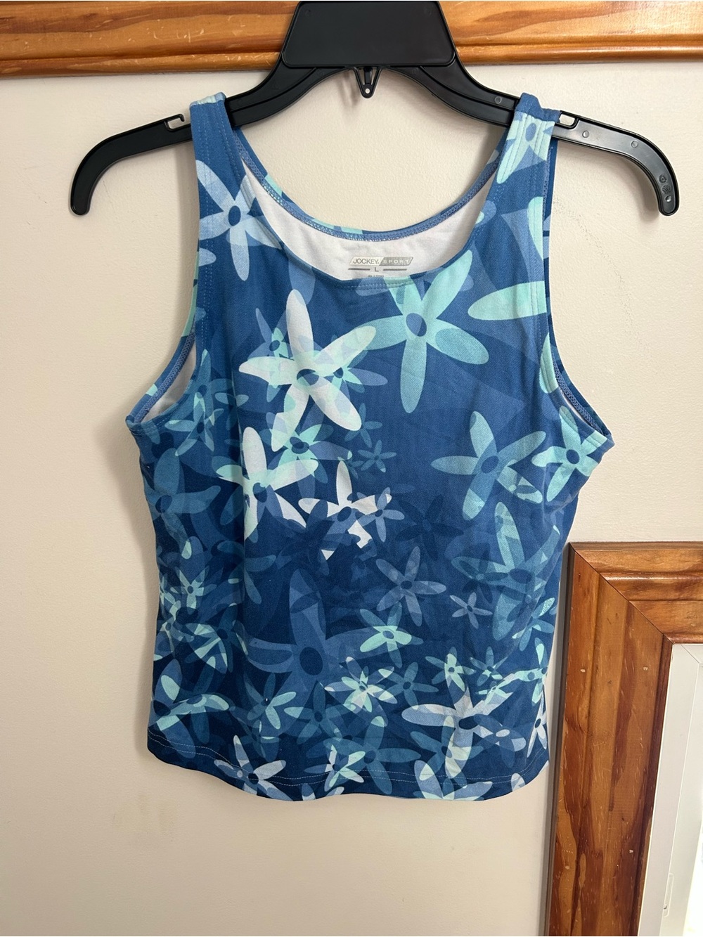 Y2K surfer Jockey Women's Blue Floral Tank Top with lining